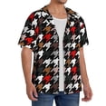 thumbnail image 4 of Disketp Men's Hawaiian Houndstooth Green Red Print Shirts Button Down Holiday Beach Shirts-X-Large, 4 of 7