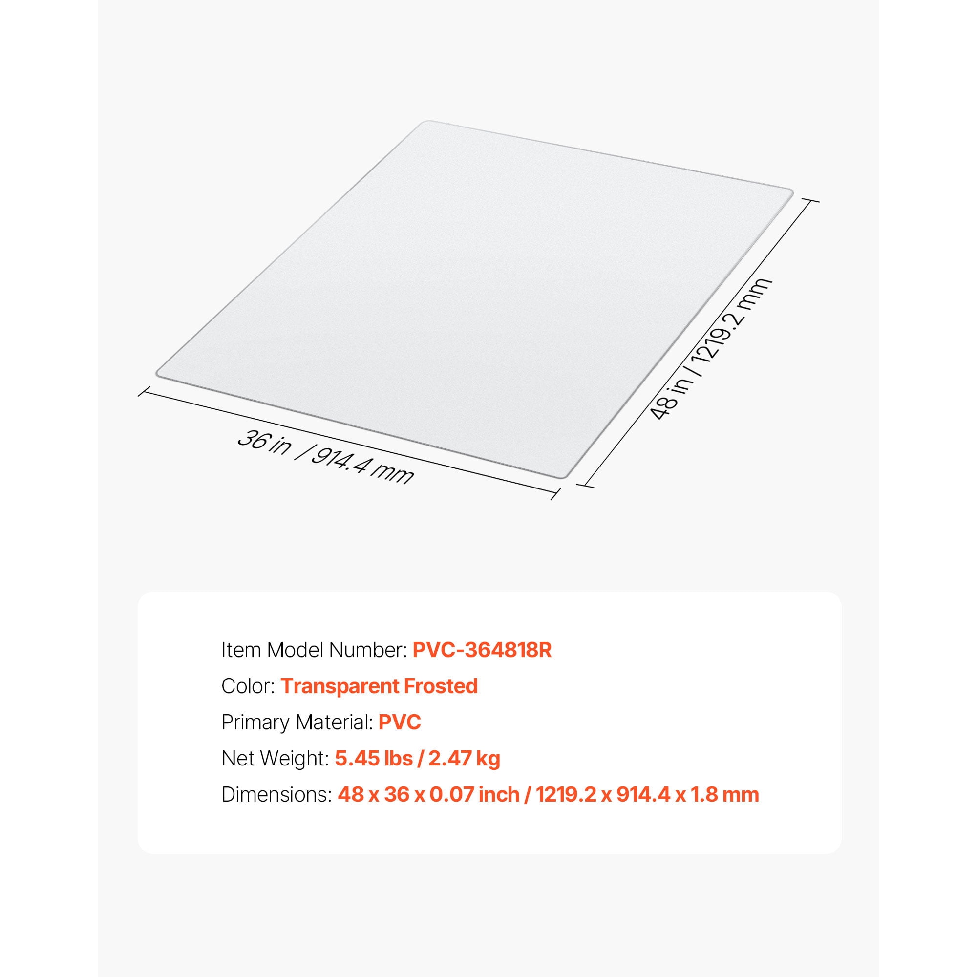 KFFKFF Transparent Office Chair Mat, 36 x 48-inch Floor Protector for Hard Surfaces, Designed for Rolling Chairs, Non-Slip and Simple to Maintain,Smooth Movement Under Desk Mat for Home or Office Use