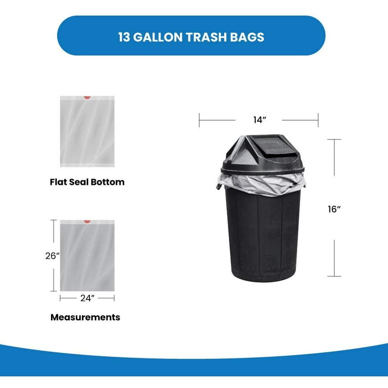 Reli. Drawstring Trash Garbage Bags, Tall Kitchen, 250 Count Bulk, White, 13 Gallon - 16 Gallon Capacity