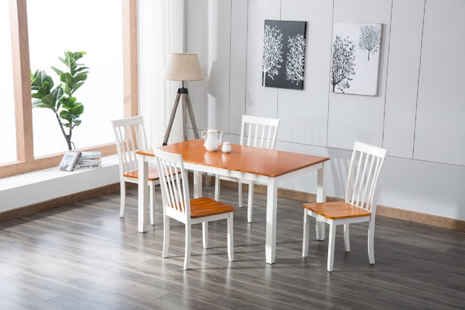 Boraam Bloomington High Back Wood Dining Room Chairs, Set of 2, Cream/Honey Oak Finish