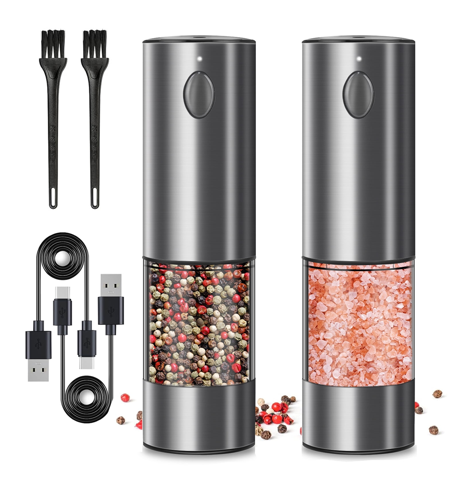 Battery-Powered Salt and Pepper Grinder Set (2PCS) - Automatic Spice Grinder Adjustable Coarseness for Kitchen