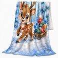 thumbnail image 2 of Cheerful Reindeer Pulling Knit Hat Sled Snowy Pine, Festive Holiday Scene, Warm Flannel Blanket for Cabin and Lodge, Art Lovers Christmas Gift, Celestial Home Decor, 2 of 9
