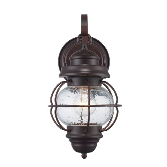 One Light Rustic Bronze Clear Seeded Glass Marine Light