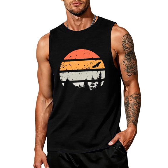 Mens Sleeveless Tank Tops Workout Muscle Gym Athletic T-Shirts Vintage Graphic Printed Hawaiian Summer Beach Cut Off Shirts