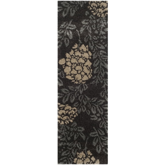 SAFAVIEH Florida Benton Geometric Shag Runner Rug, Dark Brown/Grey, 2'3" x 7'