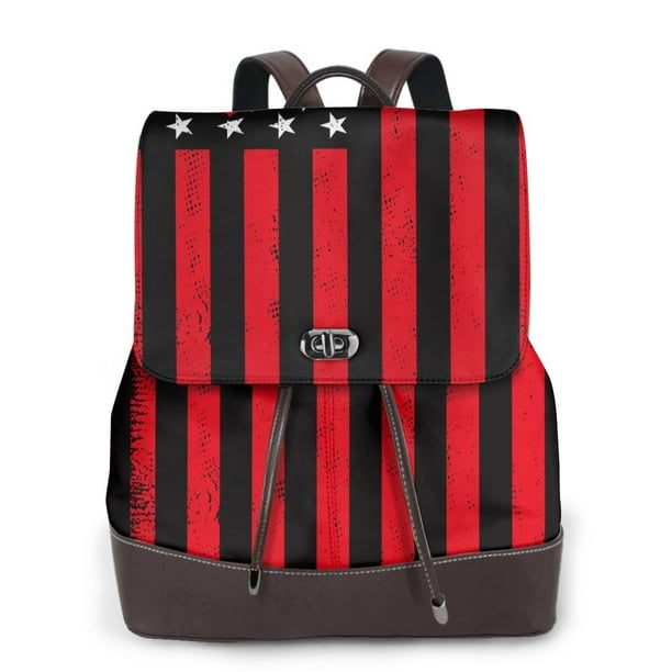 Disketp Nautical American Flag Mochila de Cuero para Mujer, Bolso de Espalda Antirrobo con Estilo para Viaje, Trabajo y Uso Diario