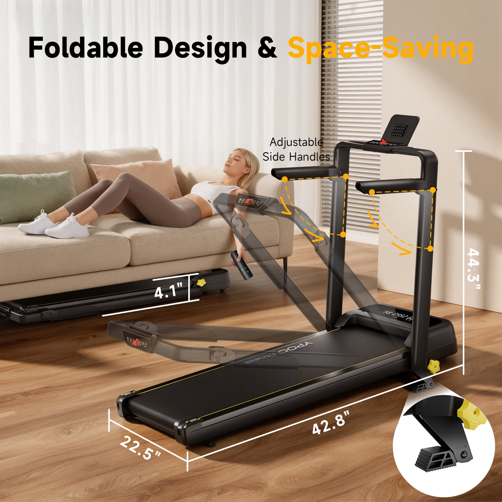 Walking Pad with Incline & Handle, Foldable Treadmill for Home, Under Desk Treadmill with APP Control, LED Display and 300 lbs Capacity
