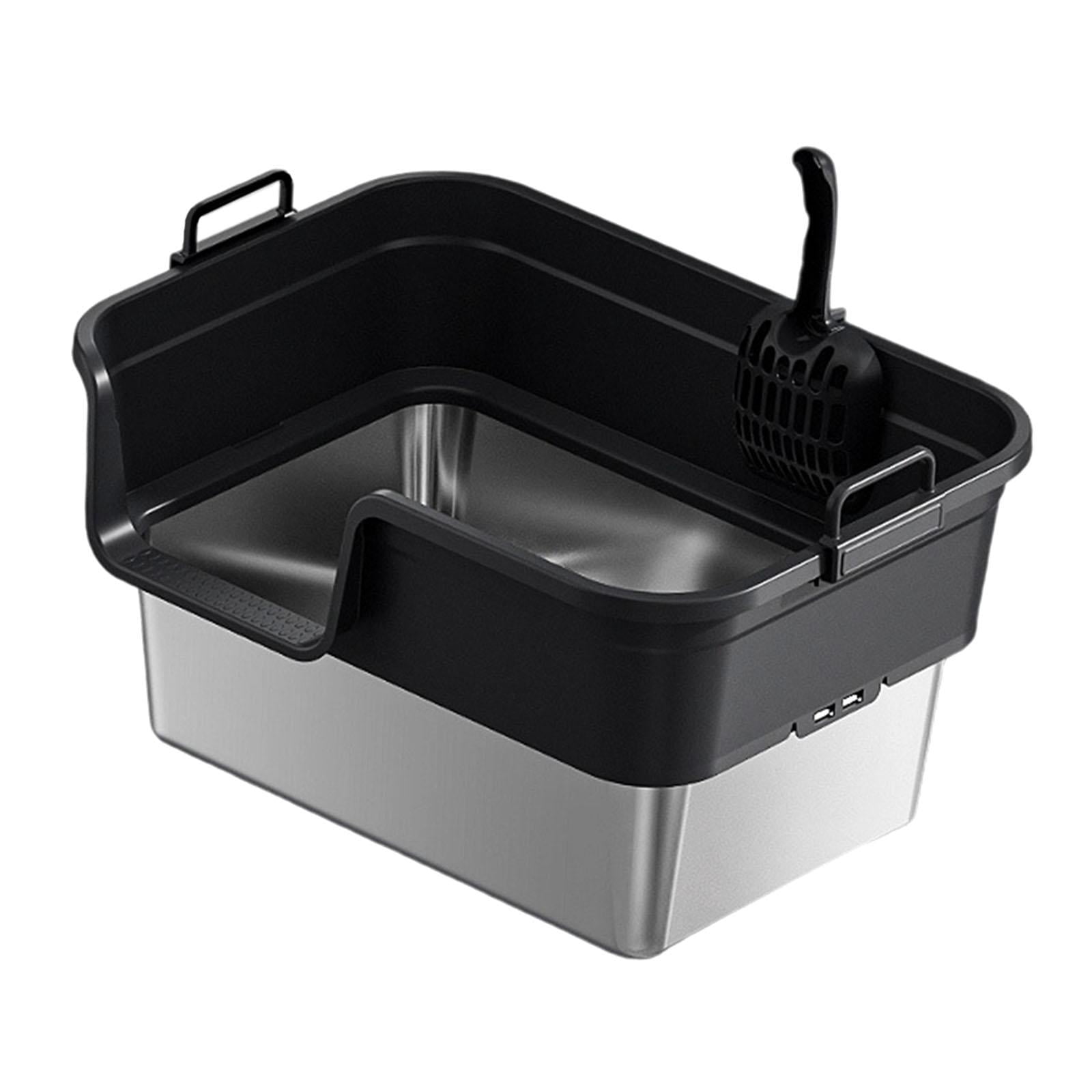 EHJRE Large Cat Litter Box Litter Pan Heightening, Semi Enclosed for Small Large Cats High Sided Sturdy, Anti Splashing, Cat Toilet Black