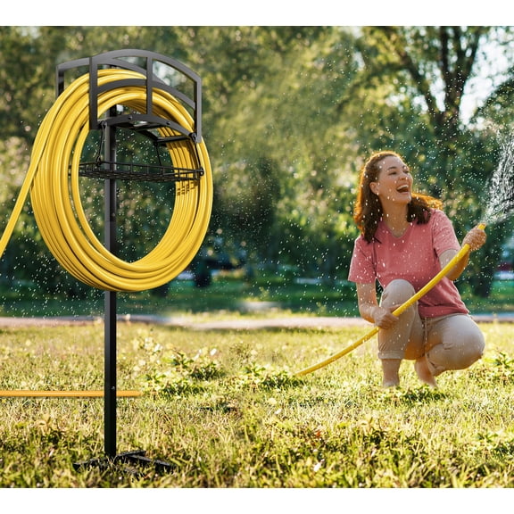 Heavy-Duty Garden Hose Holder with Storage Basket - Rust-Proof Stainless Steel, 80lb Capacity Holds 150ft Hose for Patio, Yard, Garage - Fire Beauty