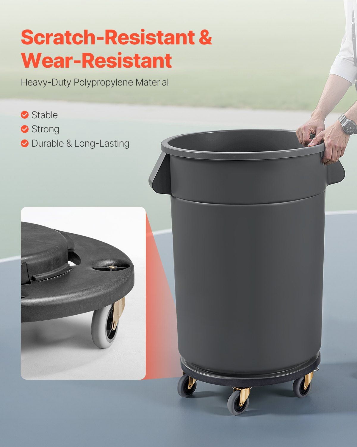 Heavy Duty Trash Can Dolly with 4 Lockable Wheels 500lbs Capacity Fits 20 32 44 55 Gallon Round Containers Multi Functional Rolling Cart
