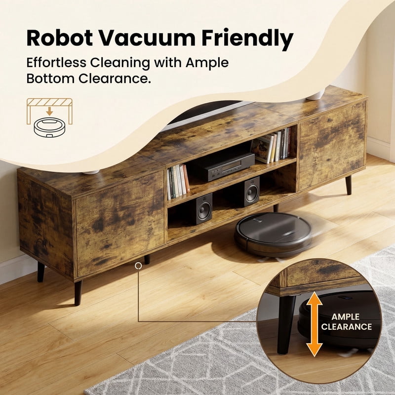 Homall 63'' Mid-Century Modern TV Stand for TVs up to 70 Inches, Wood Entertainment Center with Storage Cabinets & Open Shelves, TV Console Table for Living Room,Brown