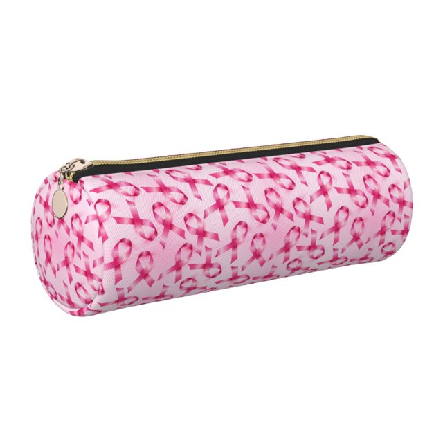 Disketp Breast Cancer Ribbons Awareness Estuche Organizador de Lápices de Cuero, Estuche de Oficina con Cremallera para Bolígrafo y Lápiz
