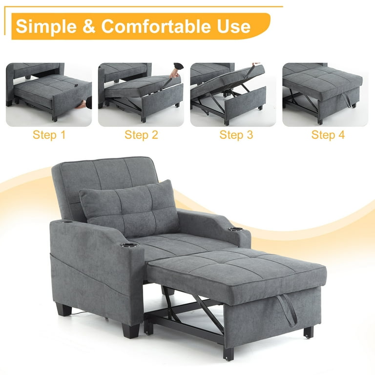 TEIJIN SLEEP OPTIMIZER™ 3 in 1 BED Ktaxon 3-in-1 Convertible Sofa Bed Sleeper Chair, Linen