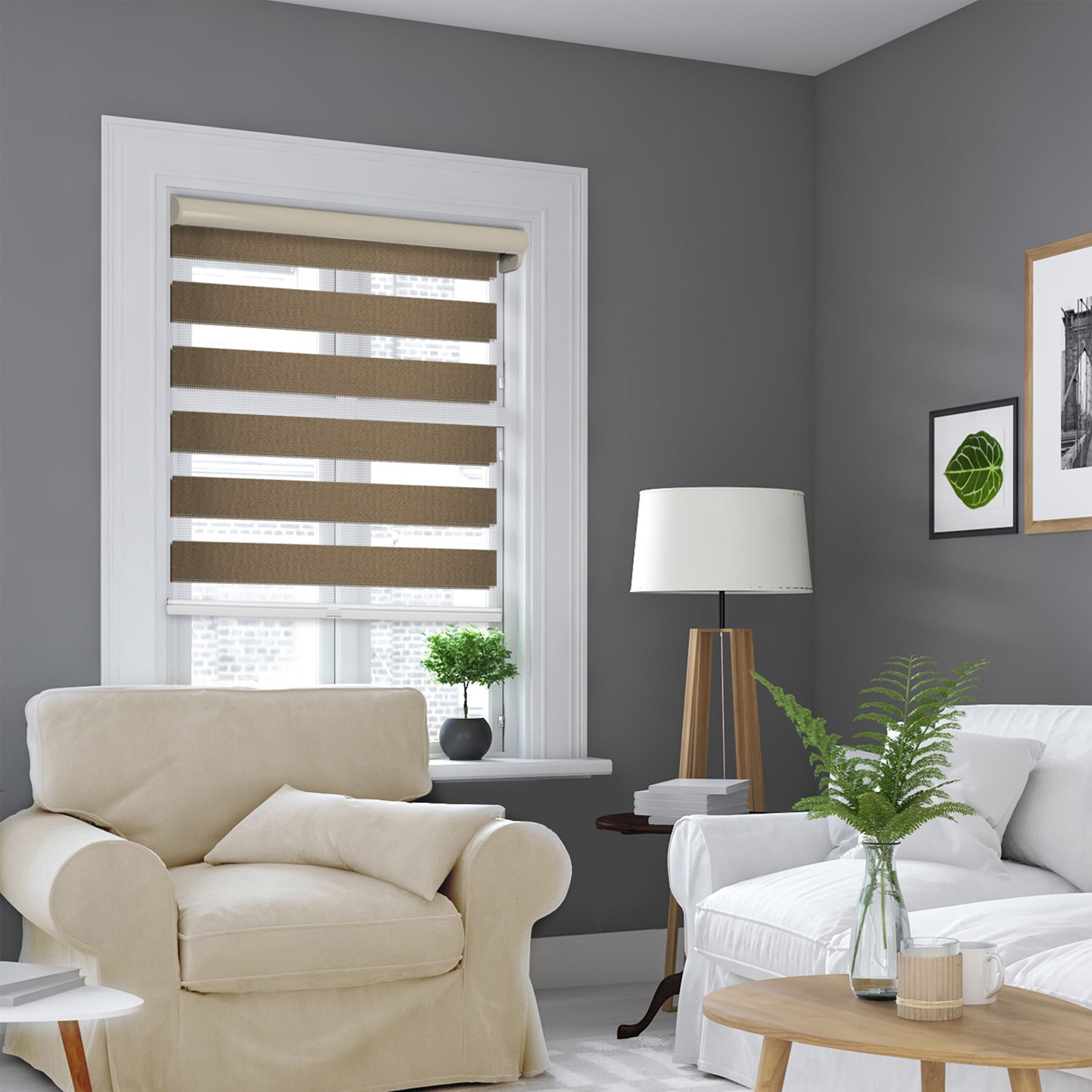 CHICOLOGY Blackout Zebra Roller Shades |26"W X 72"H| Dual Layer Light Filtering Blinds | Cordless Window Shades for Home & Office | Easy Install | Taupe