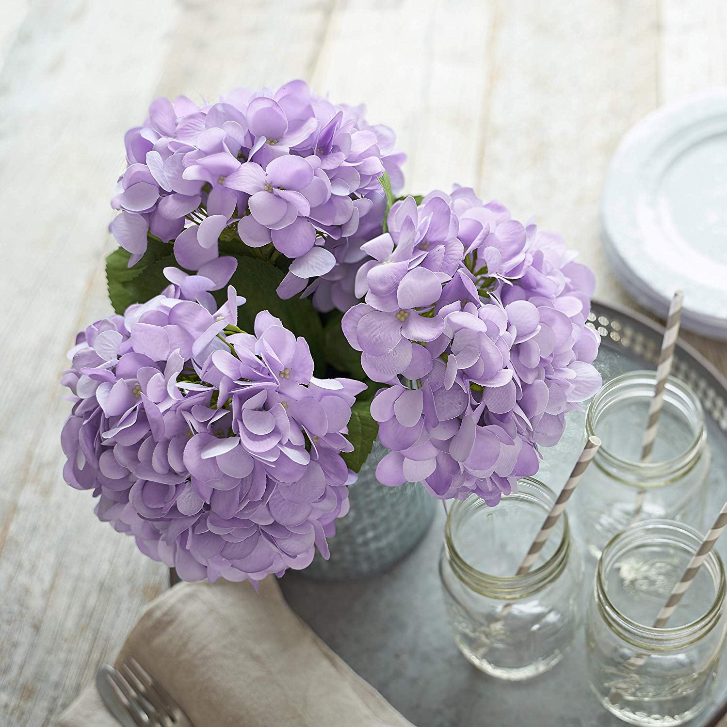 Butterfly Craze Artificial Hydrangea Silk Flowers For Wedding Bouquet Flower Arrangements Purple Color 3 Stems Per Bundle Walmart Com Walmart Com