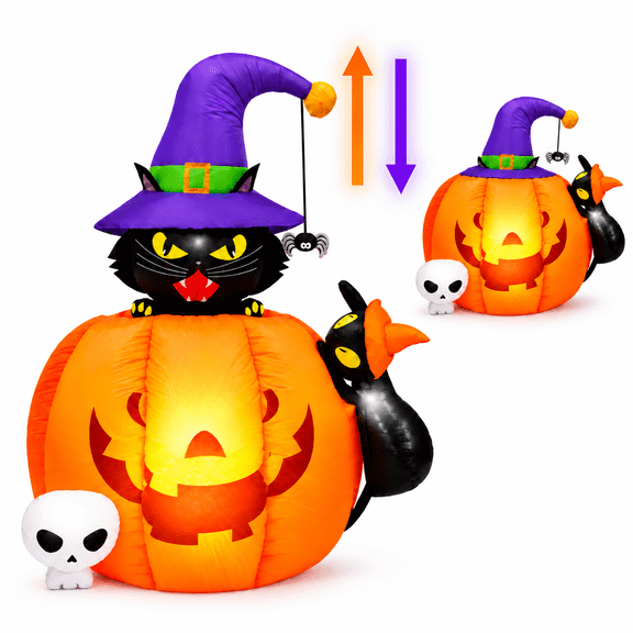 Inflable Halloween Calabaza Gato Negro Brujo 1.52m Luz Led