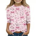 thumbnail image 1 of YUNAFFT T-Shirt à Manches 3/4 Imprimé pour Filles, Col Rond, 4-12 Ans, Coton Extensible Doux, Motifs à la Mode pour Activités Quotidiennes, 1 of 5
