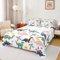 Manfei Colorful Dinosaur Bed Sheets,Jungle Wildlife King Sheets,Hawaii Sea Beach Coconut Sheet Set For Kids Girls Boys,Microfiber Bedroom Decor,4-Piece