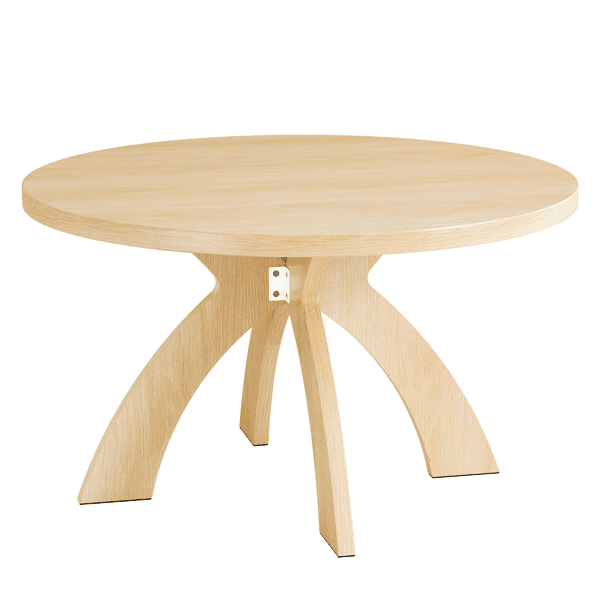 Round Coffee Table, 31.5 Inch Circular Center Table with Curved Cross Legs, Melamine Laminated MDF Minimalist Low Accent Table for Living Room, Apartment, Natural Wood Tone