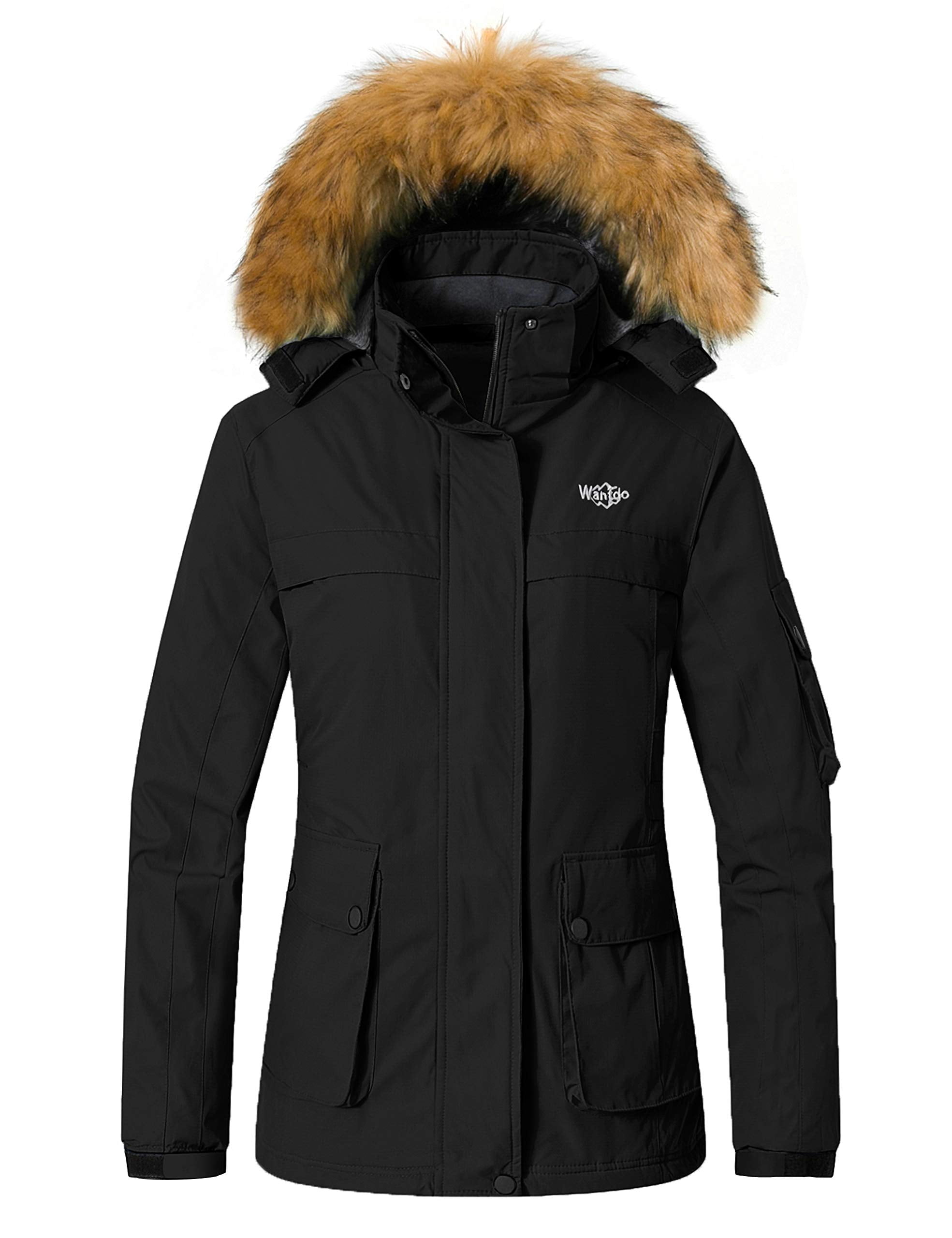 Wantdo Womens Waterproof Ski Jacket Hooded Snow Coat Mountain Fleece Winter Parka Snowboarding Jackets 