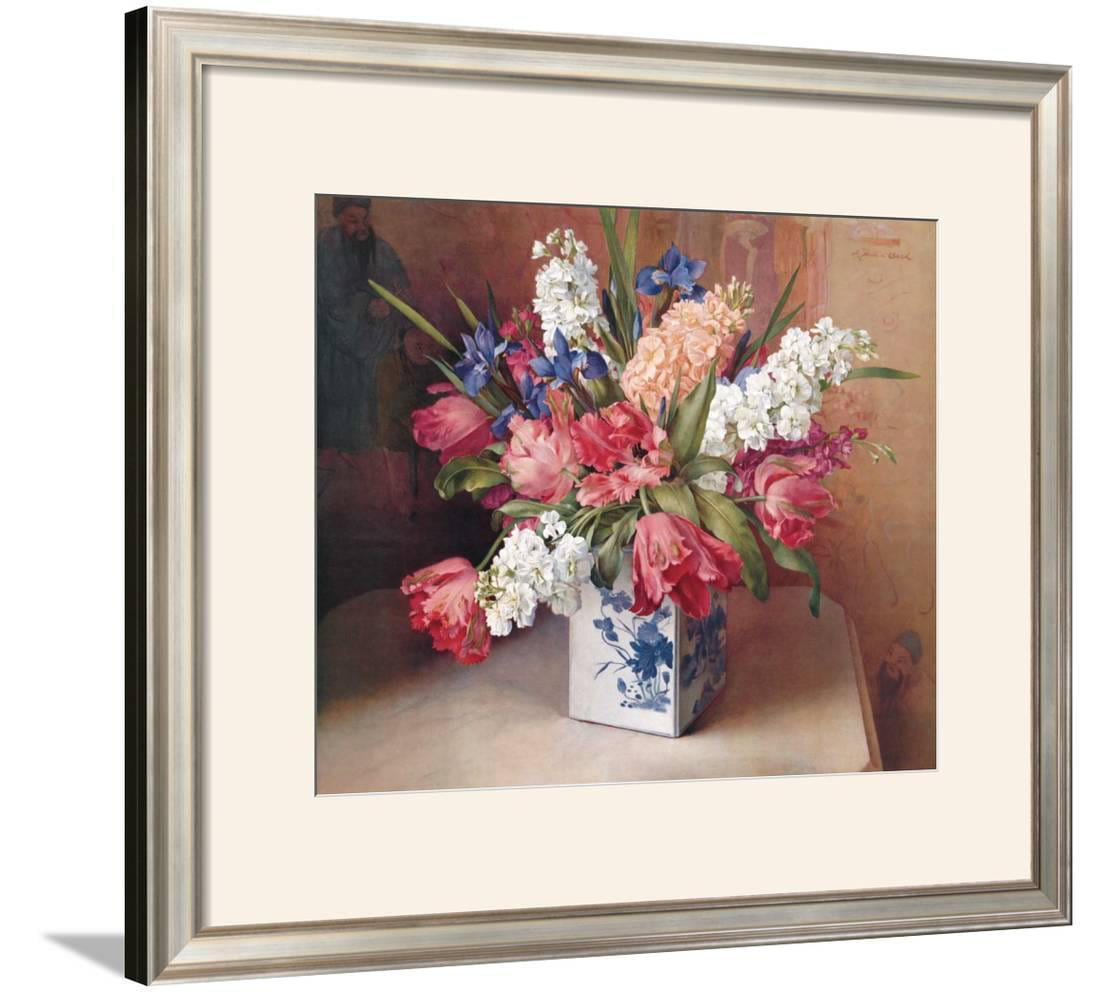 Tulips Rose Carnations Flowers Contemporary Wall Picture Gold Framed Art Print