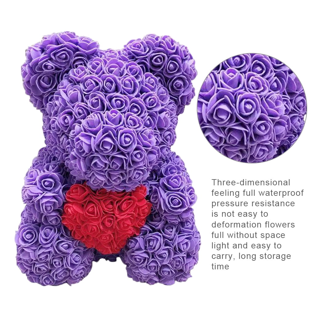 purple rose bear with heart