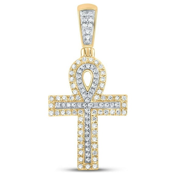 Macey Worldwide Jewelry 10k Two-tone Gold Mens Diamond Ankh Cross Charm Pendant 1/4 Ctw