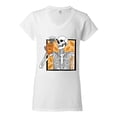thumbnail image 2 of Wild Bobby Pumpkin Spice Latte Skeleton Orange Black and White Halloween Women Standard V-Neck Tee, White, X-Large, 2 of 6