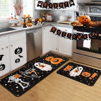 Halloween Kitchen Rugs and Mats for Floor, Halloween Decorations for Home, 2 Pcs Non-Slip Backing Pumpkin Mat, Halloween Decor Holiday Kitchen Rug Sets with Runner (Boo, 17"x47.2" 17"x30")