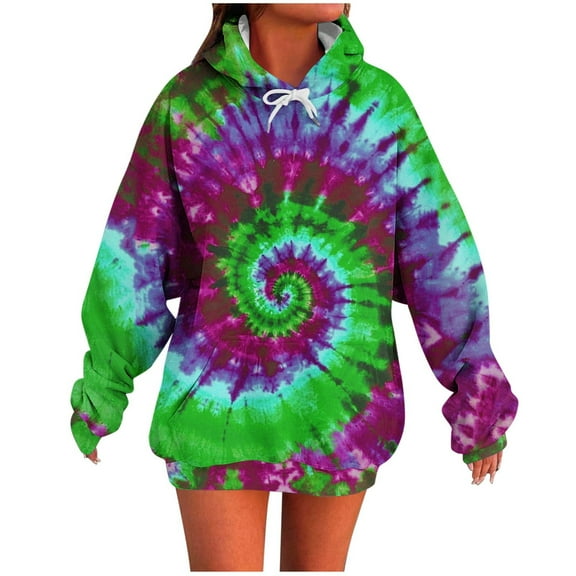 XPMWRP Women's Oversized Hoodies Tie dye Print Sweatshirts Cute Crewneck Long Sleeve Fashion Pullover Tops Fall Winter Outfits Clothing with Pockets Green M
