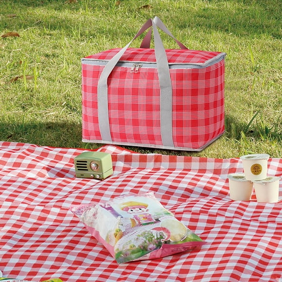 Cestas de picnic, bolsa bento de gran capacidad, aislante térmico, portátil, plegable, de 2 niveles, con estructura metálica y base de madera, ideal para viajes al aire libre. Almacenamiento