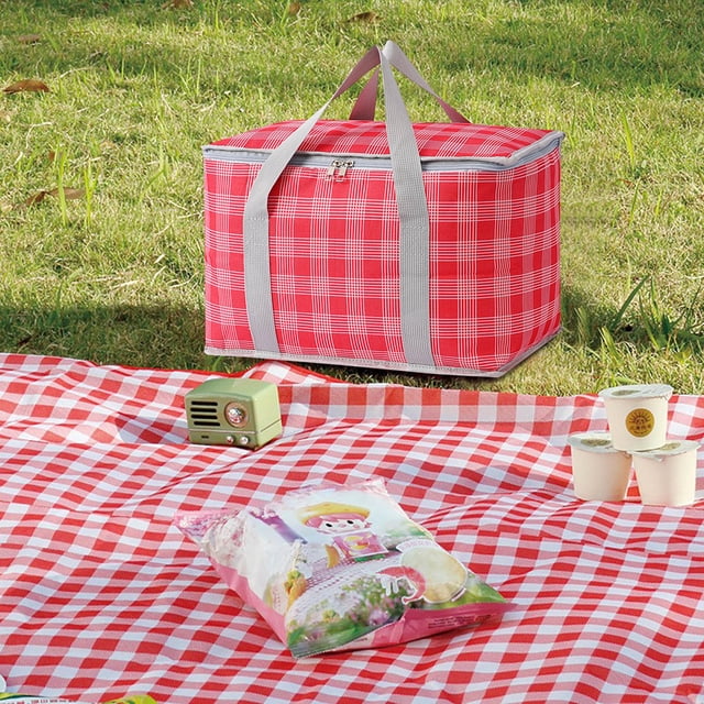 Xihbxyly Bolsa de Picnic para Exteriores, Cesta de Viaje Grande con Aislamiento, Fácil Acceso, Asa Tejida Duradera, Mantiene La Comida Caliente o Fría, Perfecta para Picnics o Campamentos, Tamaño 35