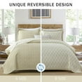 thumbnail image 3 of DDUOXIN King Size Quilt Bedspread - 100% Cotton Oatmeal & Beige Floal Modern Stylish Summer Quilt for King Bed, Reversible Lightweight King Bedspread with 2 Pillow Shams, 3-Piece All Season, 3 of 11