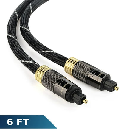 BasAcc 6' Audio TosLink Optical Digital Cable High Quality Surround Sound Audio Black/Gold (Best Optical Cable For Surround Sound)