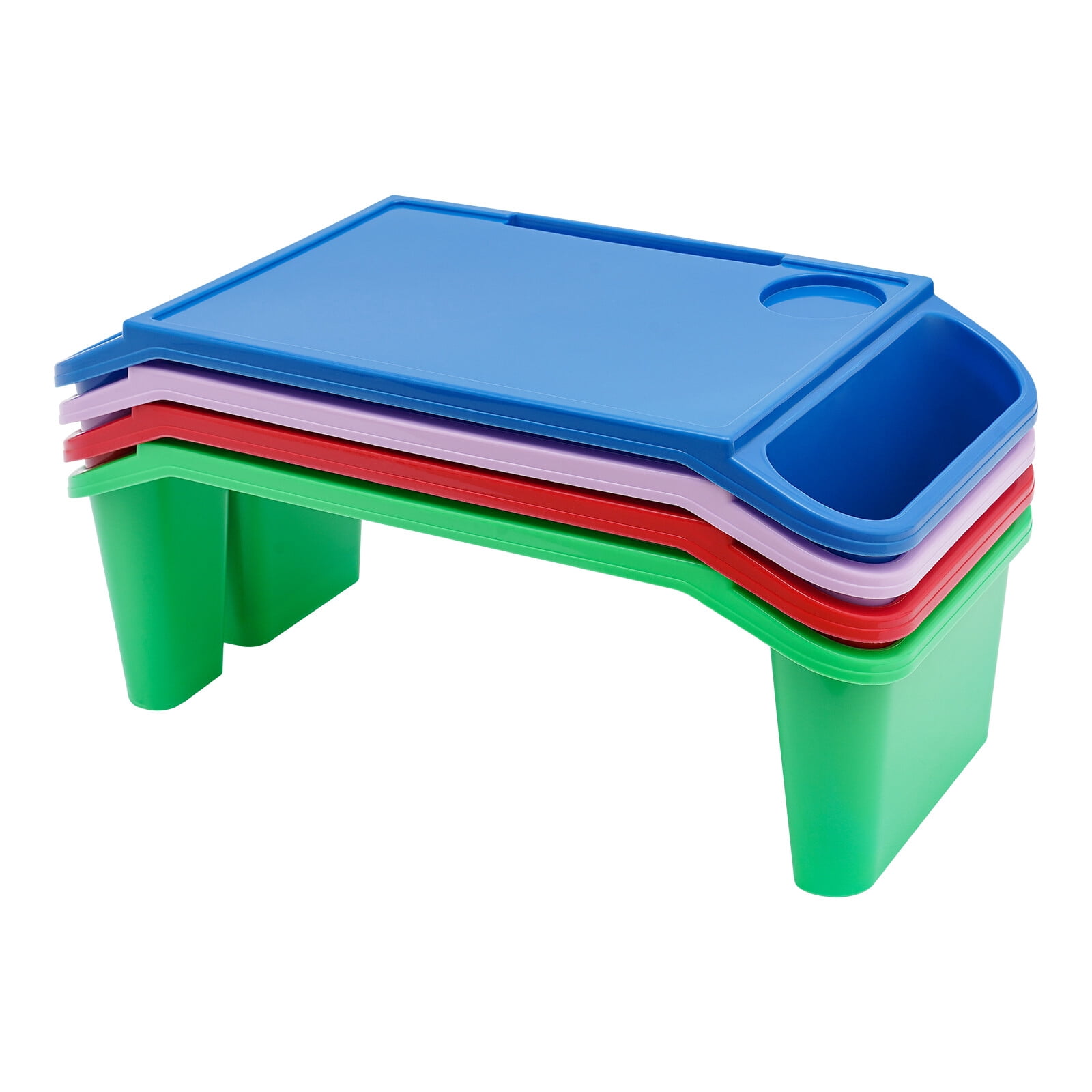 4 Pcs Set Kids Lap Desk Tray, Plastic Breakfast Laptop Trays with Side Pockets