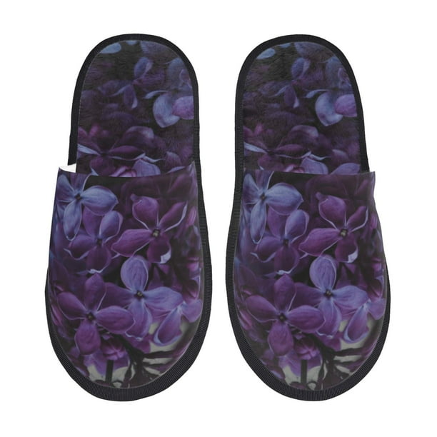 Fotbe Lilac Pantuflas Peludas para Mujer con Estampado, Zapatillas de Peluche, Zapatos de Invierno para Casa, Uso Interior y Exterior-Medium