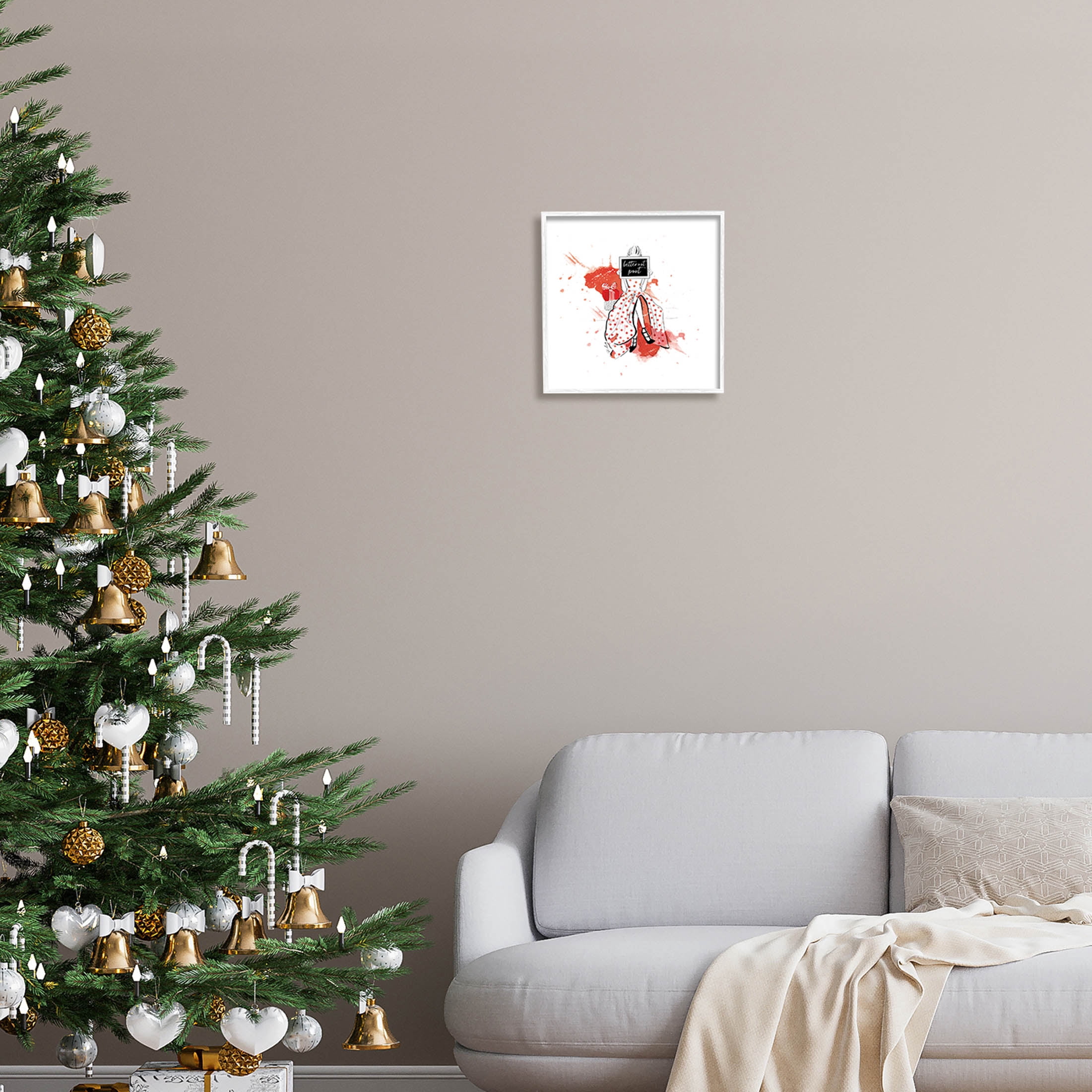 Stupell Industries Better Not Pout Holiday Fashion Graphic Art White Framed Art Print Wall Art, Design by Alison Petrie