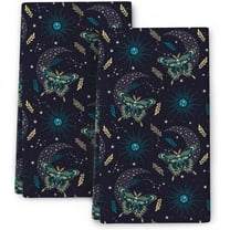 Boho Magic Celestial Space Butterflies Herbs Witchy Aesthetic Kitchen Towels with Hanging Loop, 16x24 Inch Dish Towels Bathroom Hand Towels Set of 2 Soft Absorbent Tea Towels