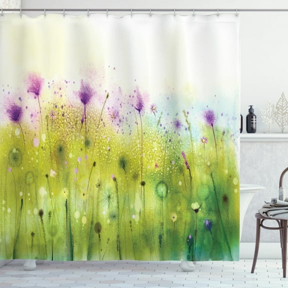 Ambesonne Watercolor Shower Curtain, Purple Cosmos Flora, 69"Wx84"L, Purple Apple Green White