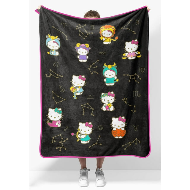 Manta de felpa con estrellas del zodiaco de Hello Kitty, medidas de 40 x 50, ropa de cama de forro polar súper suave y ligera