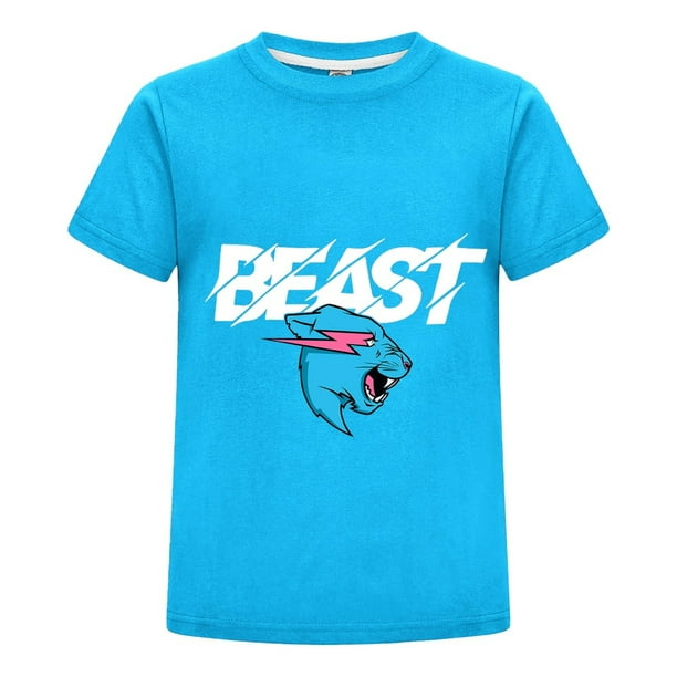 Playera Infantil MrBeast Unisex Niño Niña Algodón Cómoda Verano Moda Pantera Azul Estilo Juvenil Ropa Regalo Cumpleaños Diario