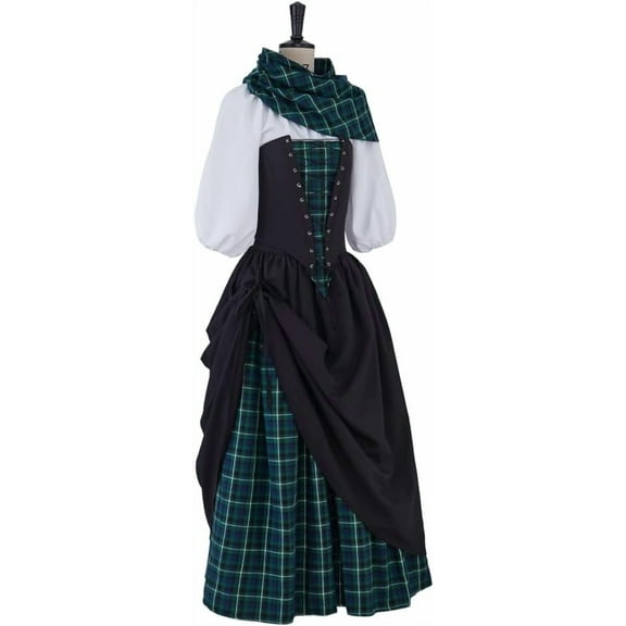 Scottish Highland Plaid Dress for Women Traditional Renaissance Inspired Historical Gown