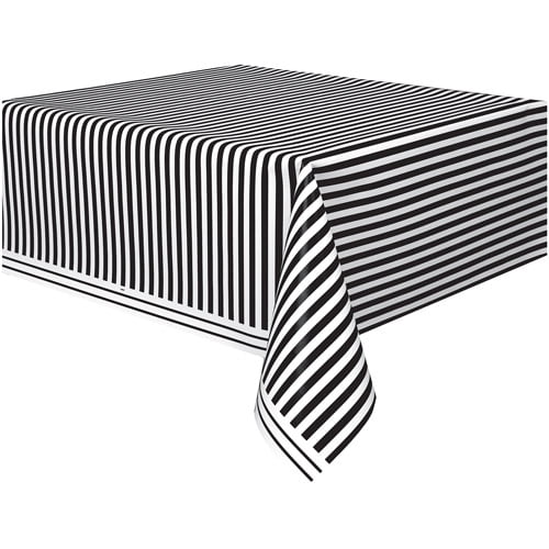 Black Striped Plastic Party Tablecloth, Black Table Cover Plastic