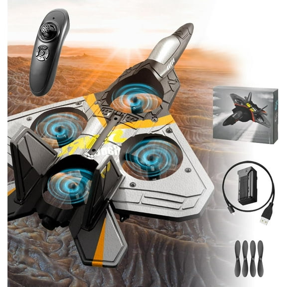 Stealth Raptor Airplane - 2026 RC Airplane, 2.4ghz Remote Control Fighter Jet with 6-Axis Gyro, RC Plane with 360° Flips & Lights (Gray)q