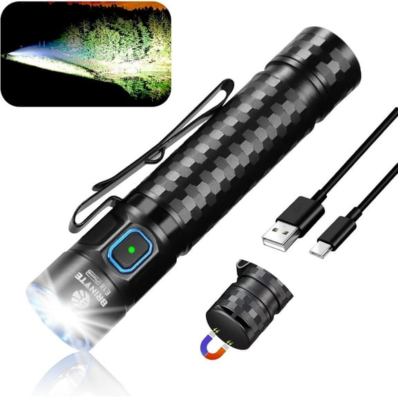 Brinyte E18 Rechargeable Flashlight LED 1200 Lumens, Super Bright Tactical Flashlight, IP68 Waterproof Handheld Light with Magnetic Base, Pocket Light for Outdoor, Camping & Emergency