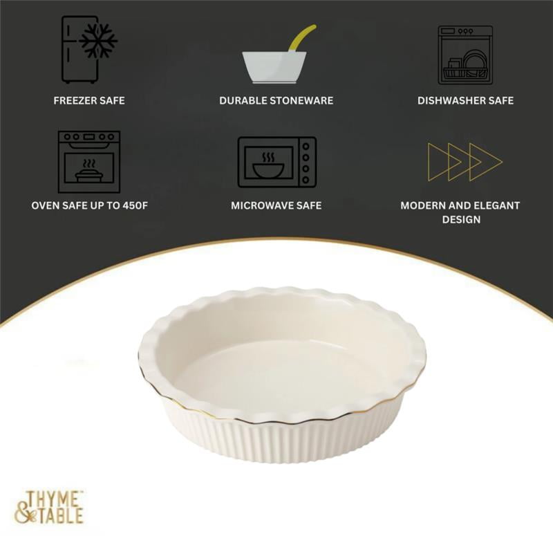 Thyme & Table Pie Dish and 2-Piece Ramekin Set, White Ribbed Ceramic