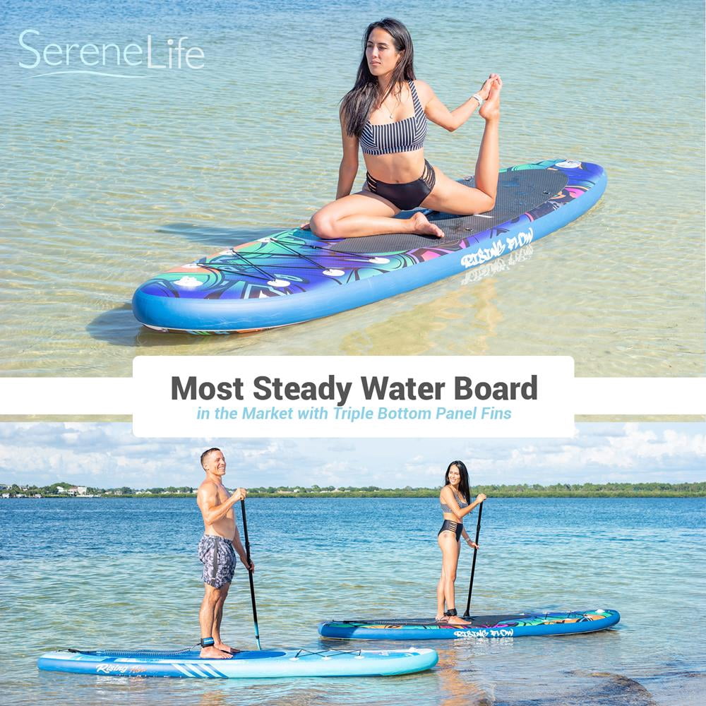 SereneLife SLSUPB636 - Rising Flow Paddleboard SUP - Stand Up Water Paddle-Board w/ Waterproof Mobile Phone Case (10’6”)