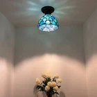 Tiffany Ceiling Lights Fixture 8"W*8"D*8"H Blue Stained Glass Crystal Glass 1-Light