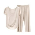 thumbnail image 2 of Women's Sleepwear Solid Color Pajamas Round Neck Short Sleeved Pajamas Capris Pajama Set, 2 of 5