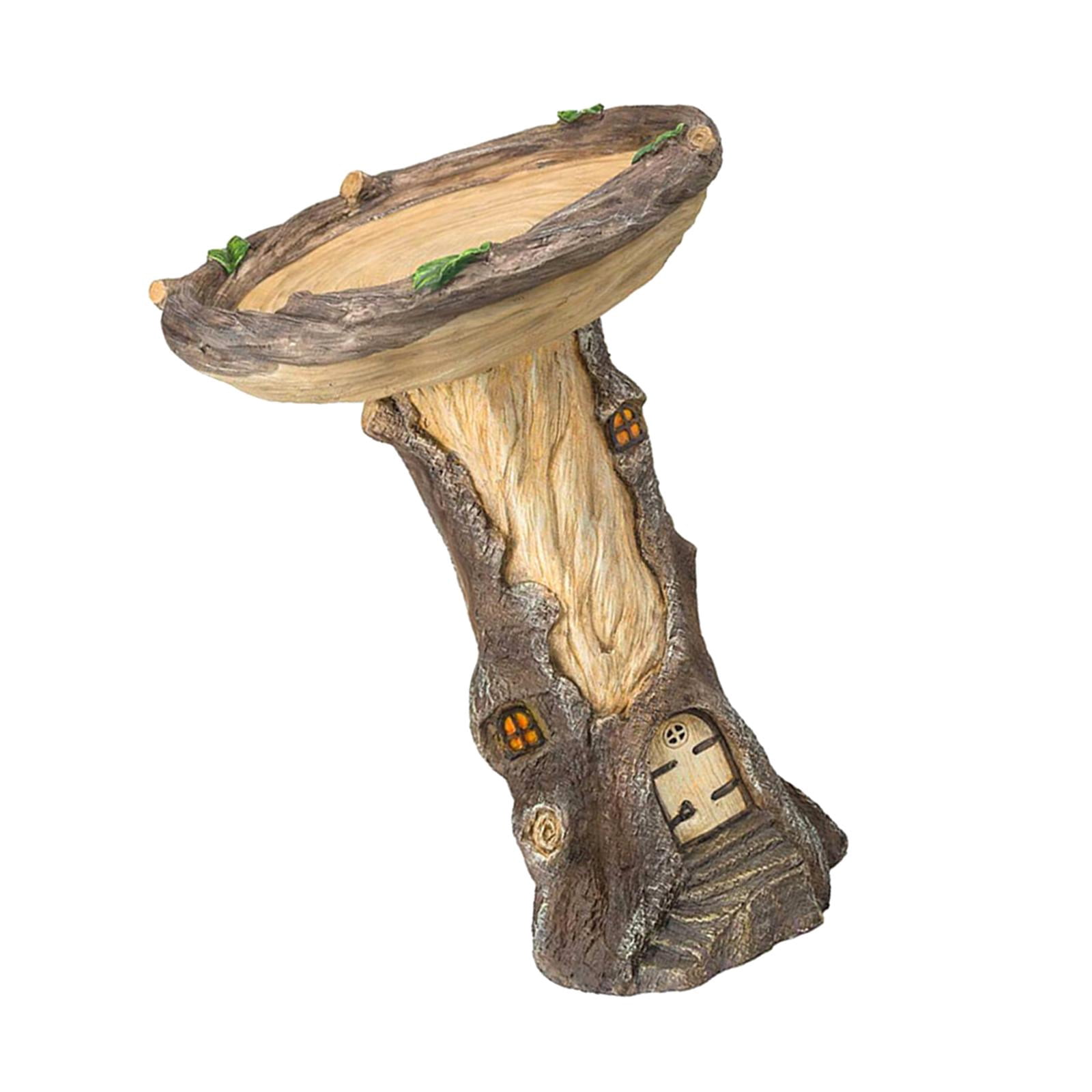 SunniMix Garden Bird Bath Bowl Tree House Statue Figurine Courtyard Deck Resin Feeder